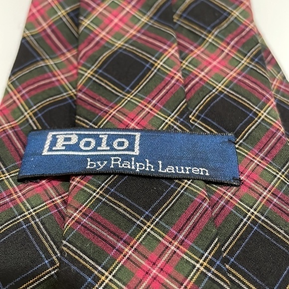 Vintage Ralph Lauren Polo Logo Classic Plaid Tie-Black/Green/Red-EUC! - Picture 6 of 6